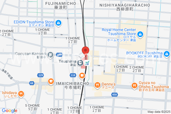 津島メンズエステの地図です。map of Tsushima station where spa and massage salons are located