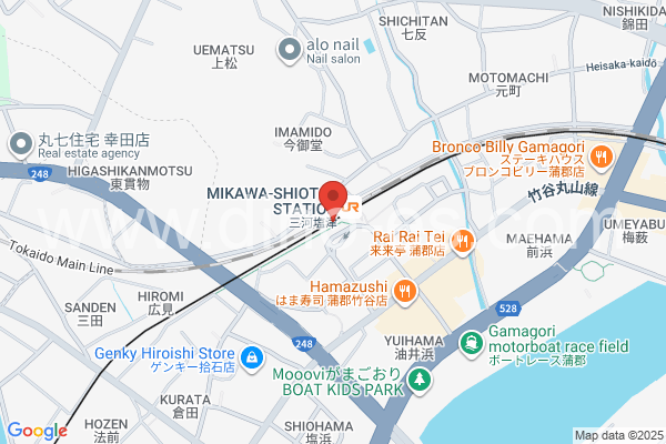 蒲郡競艇場前メンズエステの地図です。map of Gamagōri-kyōteijō-mae station where spa and massage salons are located