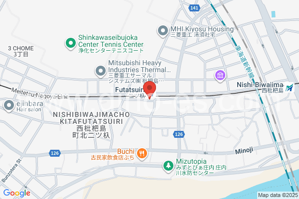 二ツ杁メンズエステの地図です。map of Futatsuiri station where spa and massage salons are located