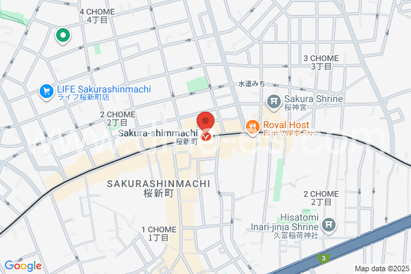 桜新町メンズエステの地図です。map of Sakura-Shinmachi station where spa and massage salons are located