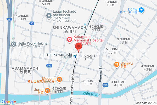 新川町(愛知)メンズエステの地図です。map of Shinkawachō station where spa and massage salons are located