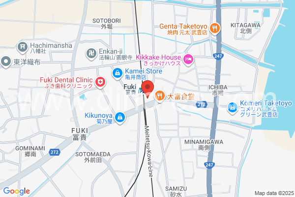 富貴メンズエステの地図です。map of Fuki station where spa and massage salons are located