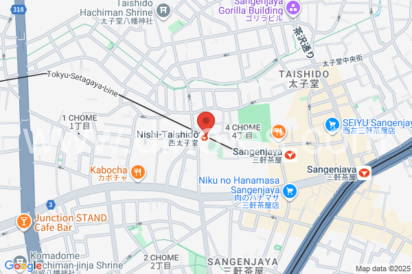 西太子堂メンズエステの地図です。map of Nishi-Taishidō station where spa and massage salons are located