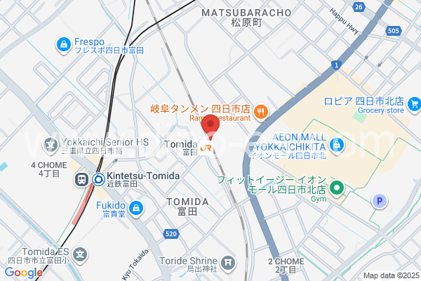 富田(三重)メンズエステの地図です。map of Tomida station where spa and massage salons are located