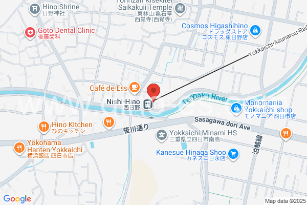西日野メンズエステの地図です。map of Nishihino station where spa and massage salons are located