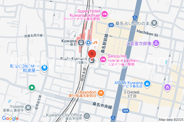 西桑名メンズエステの地図です。map of Nishi-Kuwana station where spa and massage salons are located