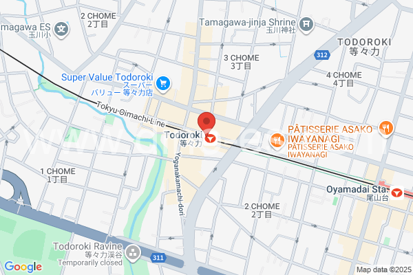 等々力メンズエステの地図です。map of Todoroki station where spa and massage salons are located