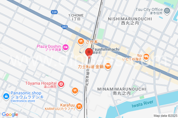 津新町メンズエステの地図です。map of Tsushinmachi station where spa and massage salons are located