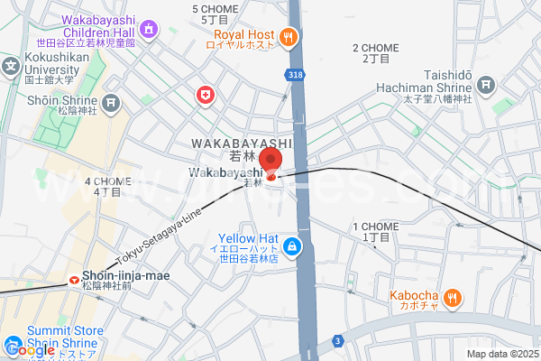 若林(東京)メンズエステの地図です。map of Wakabayashi station where spa and massage salons are located