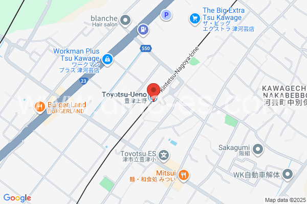 豊津上野メンズエステの地図です。map of Toyotsuueno station where spa and massage salons are located