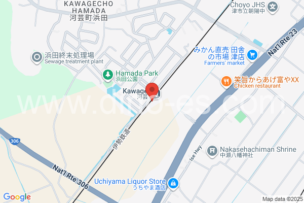 河芸メンズエステの地図です。map of Kawage station where spa and massage salons are located