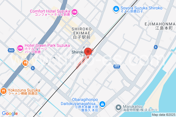 白子メンズエステの地図です。map of Shiroko station where spa and massage salons are located