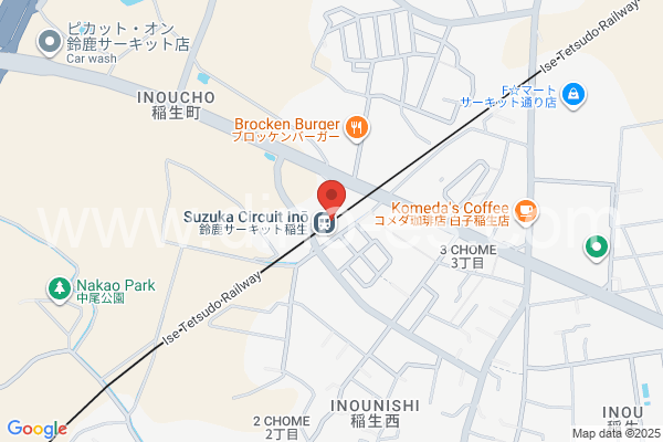 鈴鹿サーキット稲生メンズエステの地図です。map of Suzuka Circuit Inō station where spa and massage salons are located