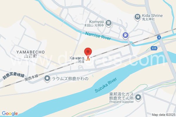 河曲メンズエステの地図です。map of Kawano station where spa and massage salons are located