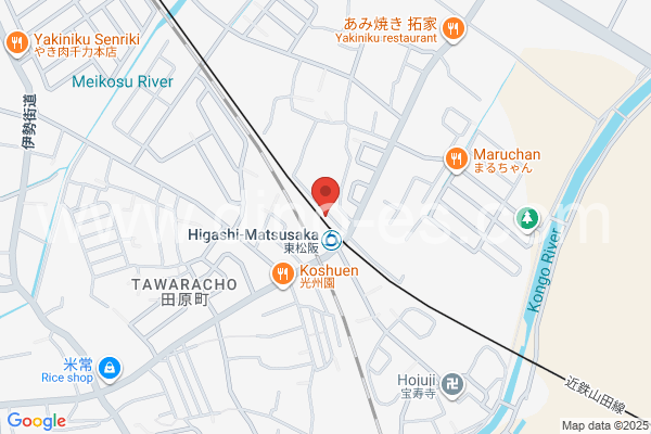 東松阪メンズエステの地図です。map of Higashi-Matsusaka station where spa and massage salons are located