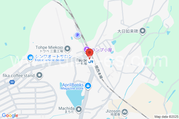 柘植メンズエステの地図です。map of Tsuge station where spa and massage salons are located