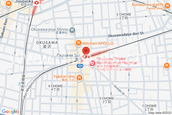 奥沢メンズエステの地図です。map of Okusawa station where spa and massage salons are located