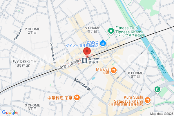 喜多見メンズエステの地図です。map of Kitami station where spa and massage salons are located