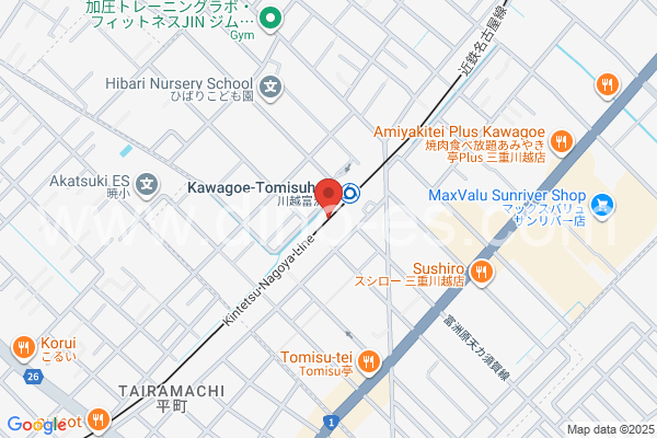 川越富洲原メンズエステの地図です。map of Kawagoe Tomisuhara station where spa and massage salons are located