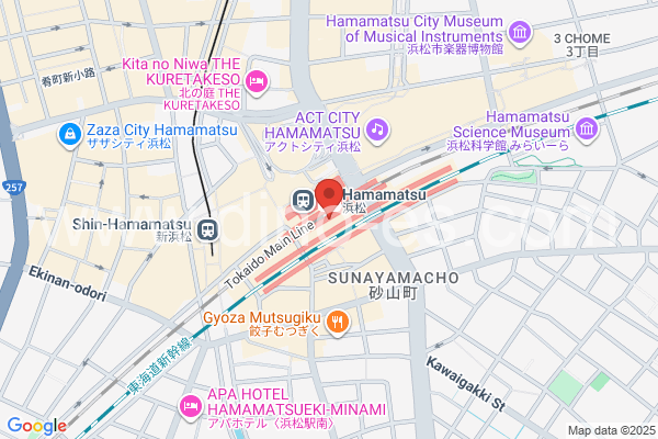 浜松メンズエステの地図です。map of Hamamatsu station where spa and massage salons are located