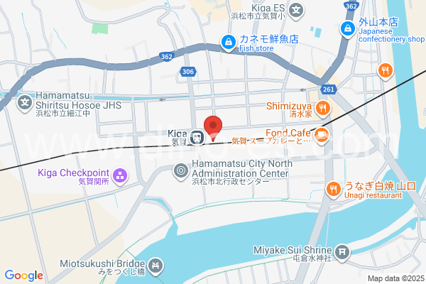 気賀メンズエステの地図です。map of Kiga station where spa and massage salons are located