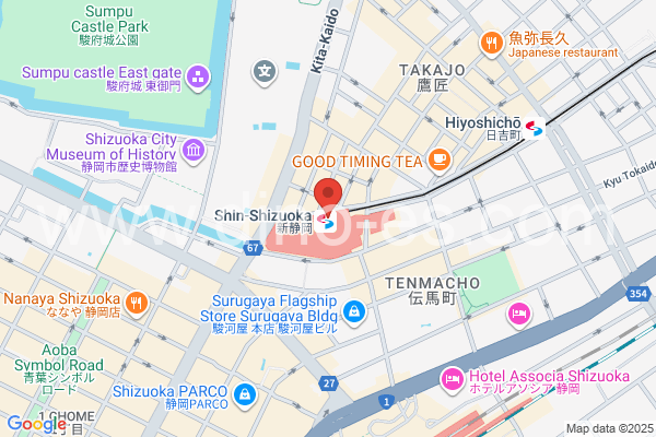 新静岡メンズエステの地図です。map of Shin-Shizuoka station where spa and massage salons are located