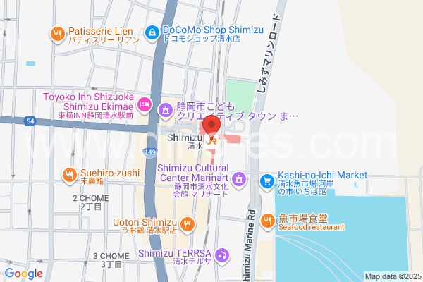 清水(静岡)メンズエステの地図です。map of Shimizu station where spa and massage salons are located
