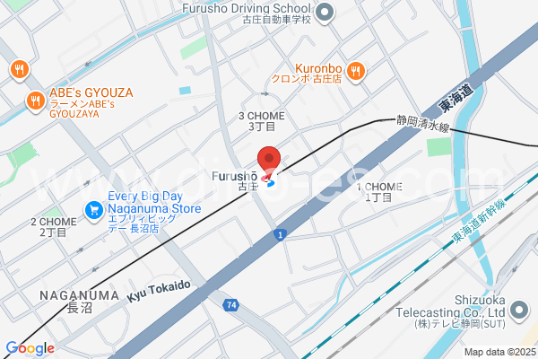 古庄メンズエステの地図です。map of Furushō station where spa and massage salons are located