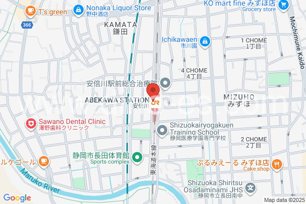 安倍川メンズエステの地図です。map of Abekawa station where spa and massage salons are located