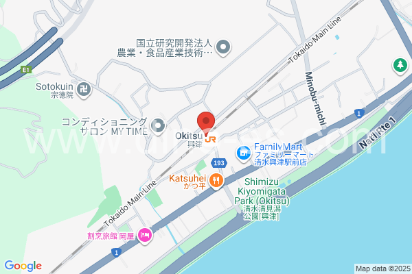 興津メンズエステの地図です。map of Okitsu station where spa and massage salons are located