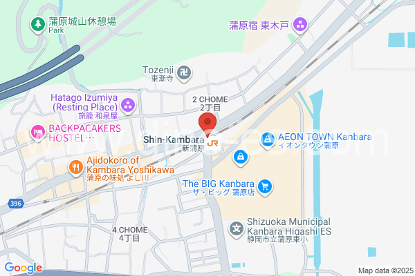新蒲原メンズエステの地図です。map of Shin-Kambara station where spa and massage salons are located