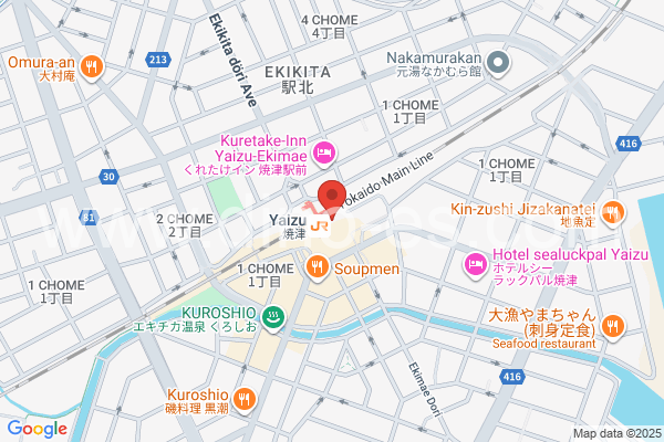 焼津メンズエステの地図です。map of Yaizu station where spa and massage salons are located