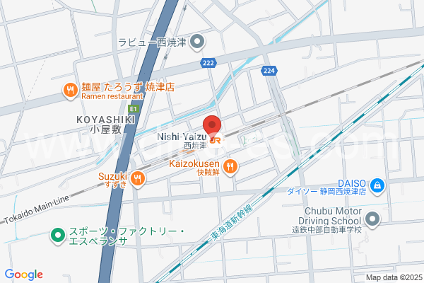 西焼津メンズエステの地図です。map of Nishi-Yaizu station where spa and massage salons are located
