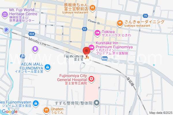 富士宮メンズエステの地図です。map of Fujinomiya station where spa and massage salons are located