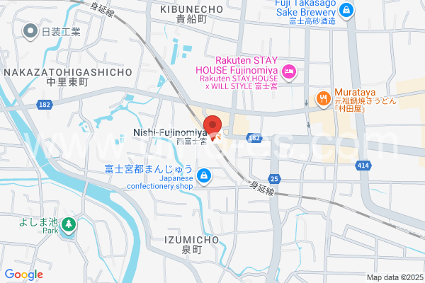 西富士宮メンズエステの地図です。map of Nishi-Fujinomiya station where spa and massage salons are located