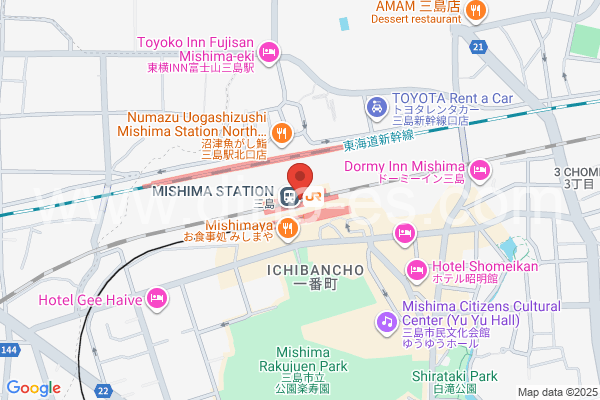 三島メンズエステの地図です。map of Mishima station where spa and massage salons are located