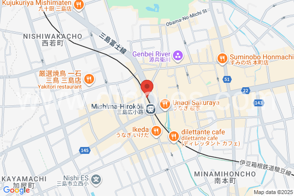 三島広小路メンズエステの地図です。map of Mishima-Hirokōji station where spa and massage salons are located