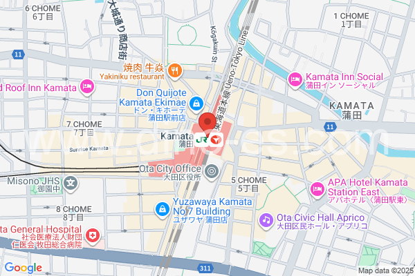 蒲田メンズエステの地図です。map of Kamata station where spa and massage salons are located