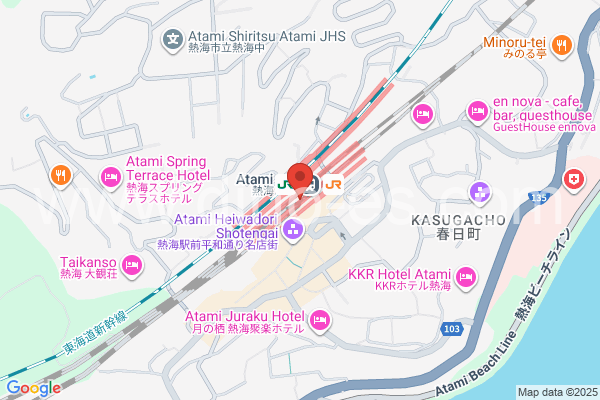 熱海メンズエステの地図です。map of Atami station where spa and massage salons are located