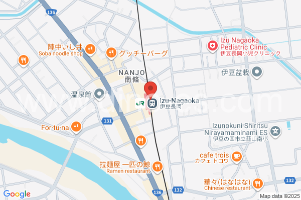 伊豆長岡メンズエステの地図です。map of Izu-Nagaoka station where spa and massage salons are located
