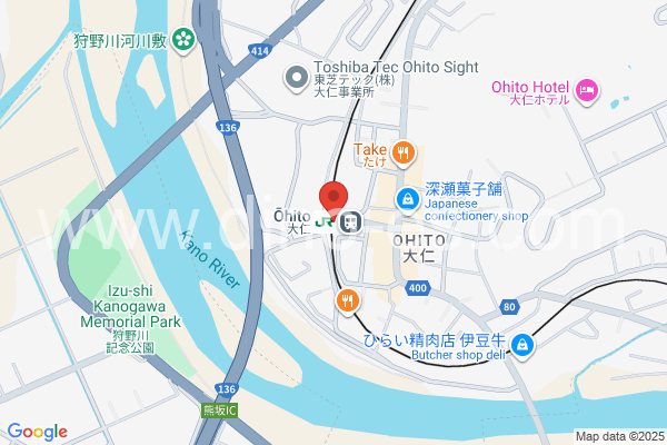 大仁メンズエステの地図です。map of Ōhito station where spa and massage salons are located