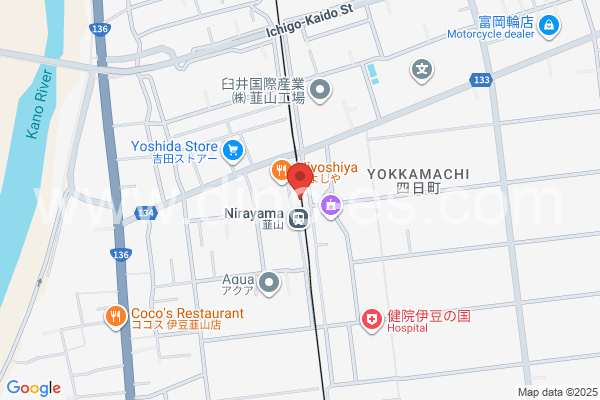 韮山メンズエステの地図です。map of Nirayama station where spa and massage salons are located