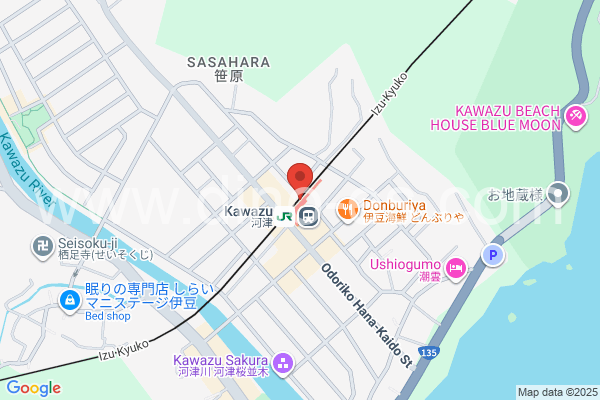 河津メンズエステの地図です。map of Kawazu station where spa and massage salons are located