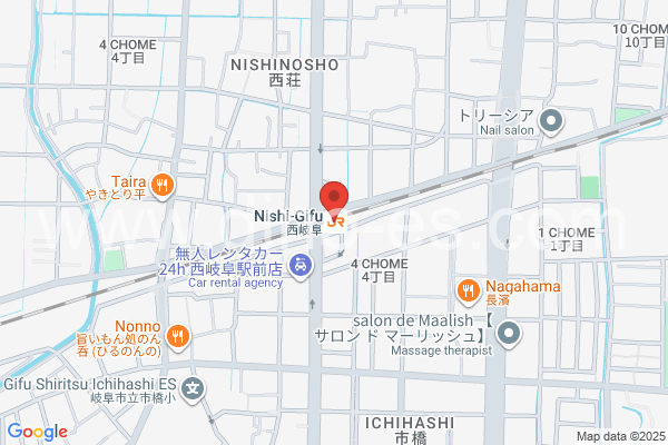 西岐阜メンズエステの地図です。map of Nishi-Gifu station where spa and massage salons are located