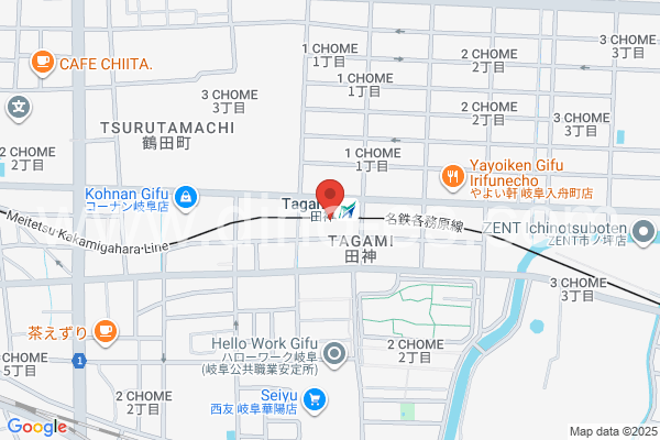 田神メンズエステの地図です。map of Tagami station where spa and massage salons are located