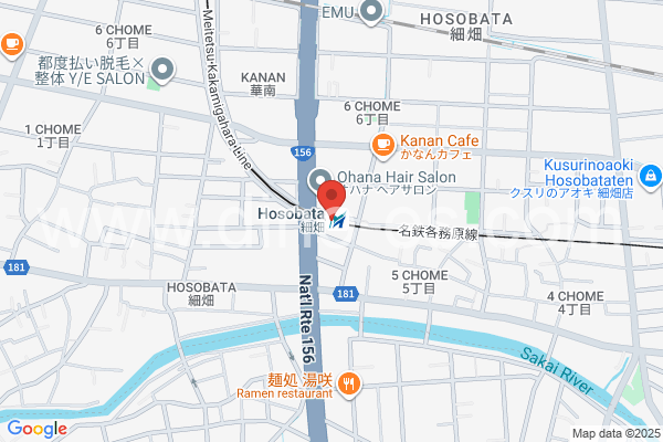 細畑メンズエステの地図です。map of Hosobata station where spa and massage salons are located
