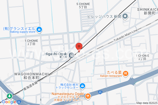 東大垣メンズエステの地図です。map of Higashi-Ōgaki station where spa and massage salons are located