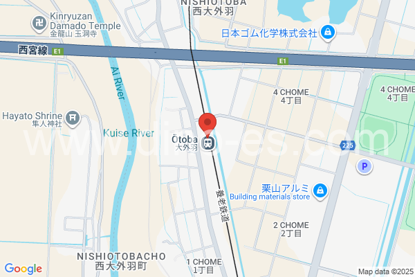 大外羽メンズエステの地図です。map of Ōtoba station where spa and massage salons are located