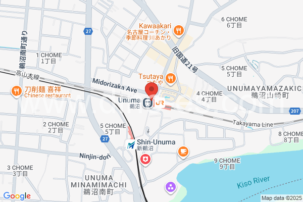 鵜沼メンズエステの地図です。map of Unuma station where spa and massage salons are located