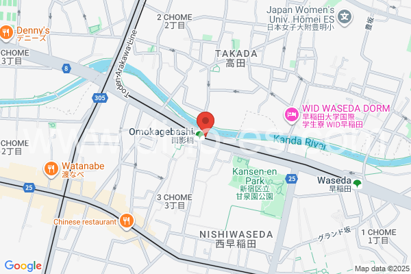 面影橋メンズエステの地図です。map of Omokagebashi station where spa and massage salons are located
